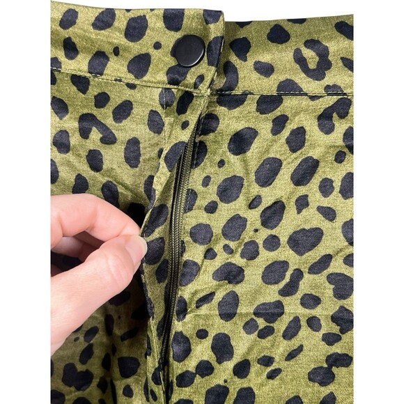 Zara Large Satin Flowy Animal Leopard Cheetah Kelly Green Wide Leg Trousers - Picture 7 of 13
